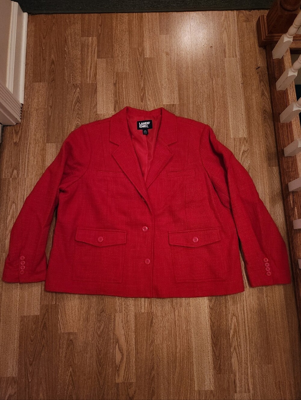 Lands' End Tweed Lined Cotton Blazer Jacket Red 2X